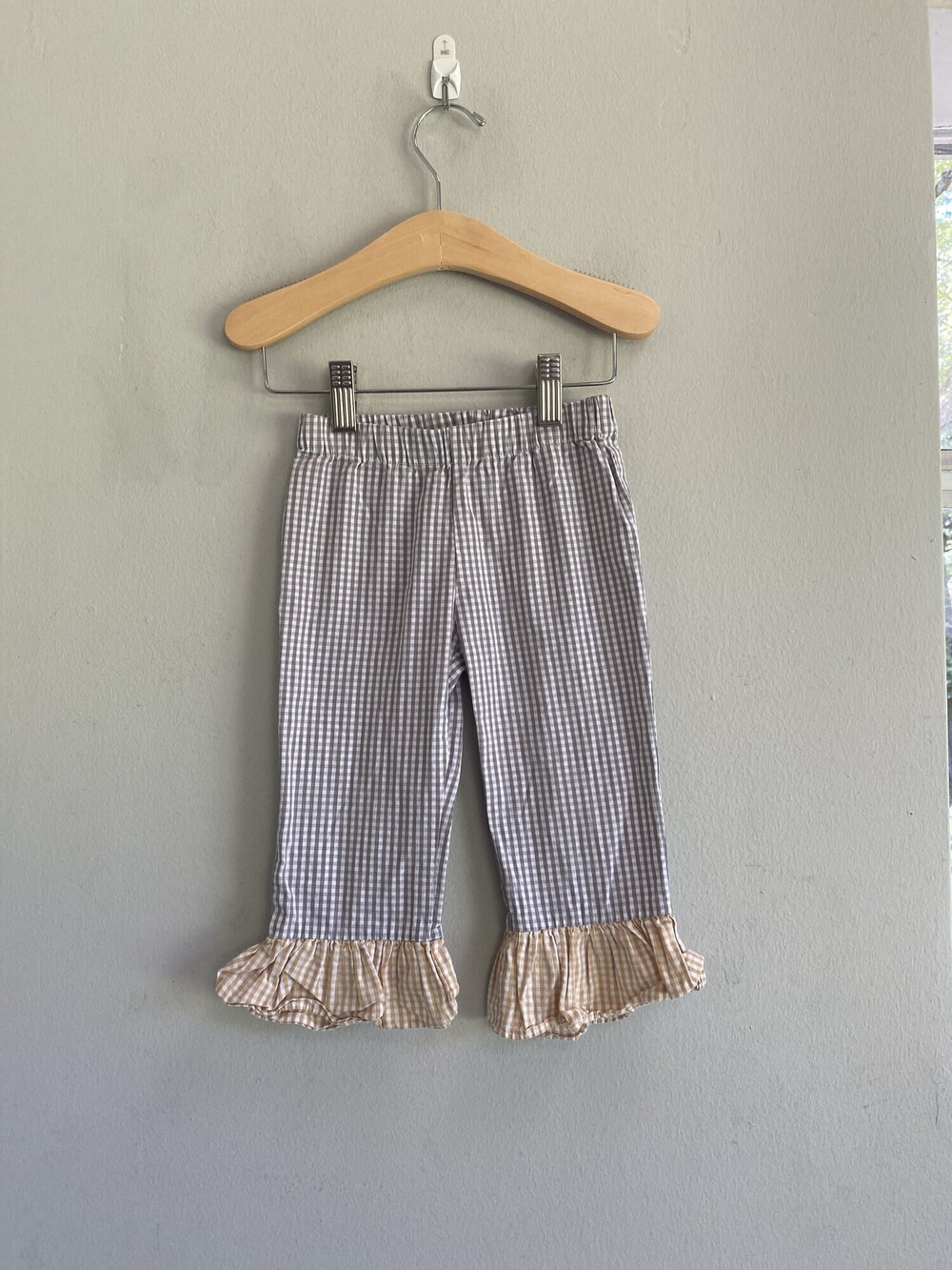 Boutique Cotton Girls Gingham Ruffle Hem Pants Size 2T
